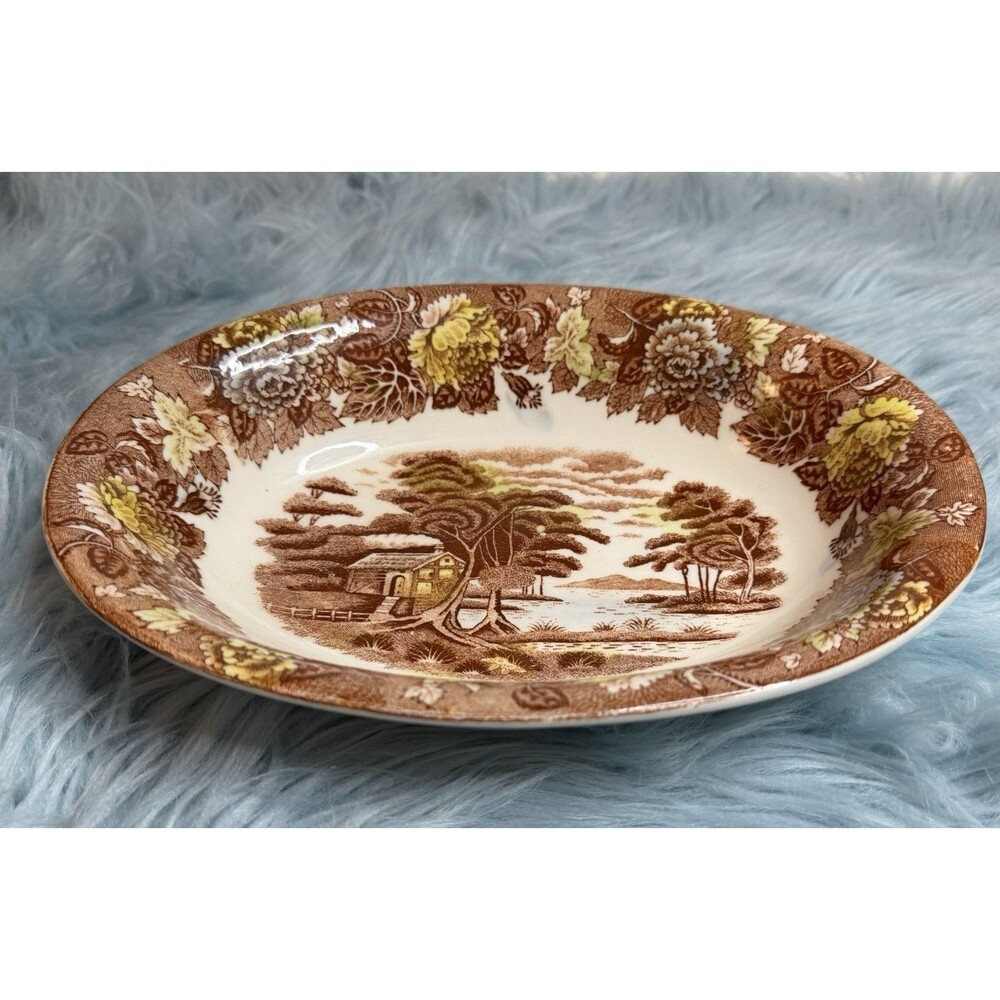 Vintage Nasco Mountain Oval Serving Platter Brown Transferware Floral